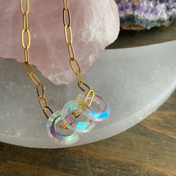Alquimia Jewelry - RAINBOW OPAL 14K  TRIO RINGS NECKLACE